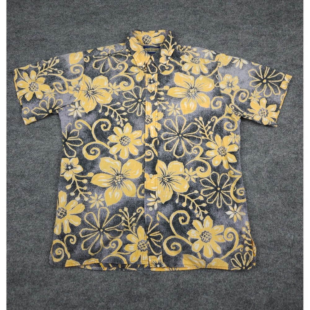 Phil Edwards by Reyn Spooner Shirt Men Medium Floral Yellow Gray AOP Button Up